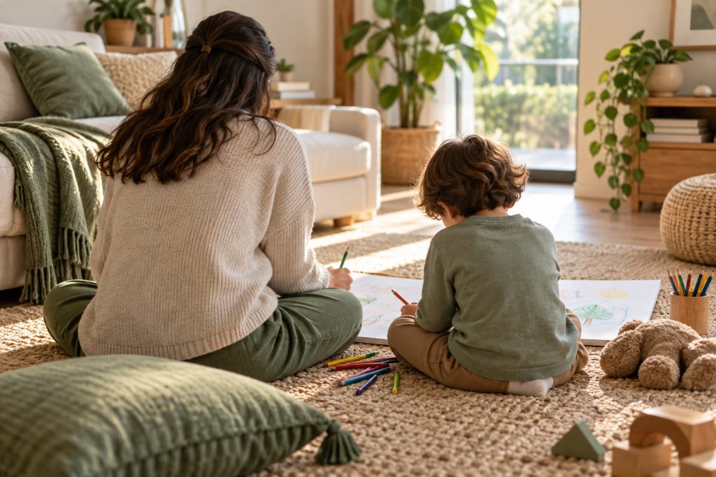 Birlikte resim yapan ebeveyn ve çocuk; temsili görsel